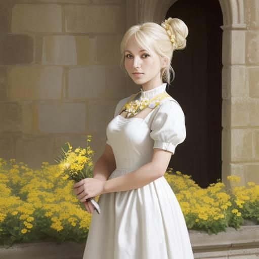 Lady's Maid in Castle with Yellow Flowers