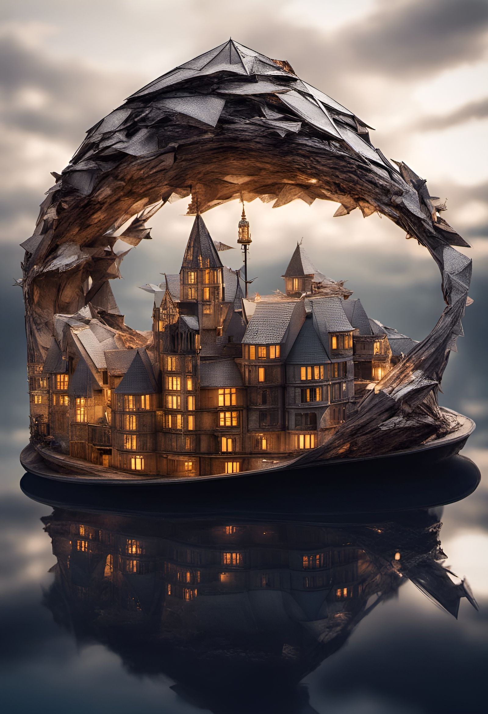 Origami World: Abandoned City in Golden Light