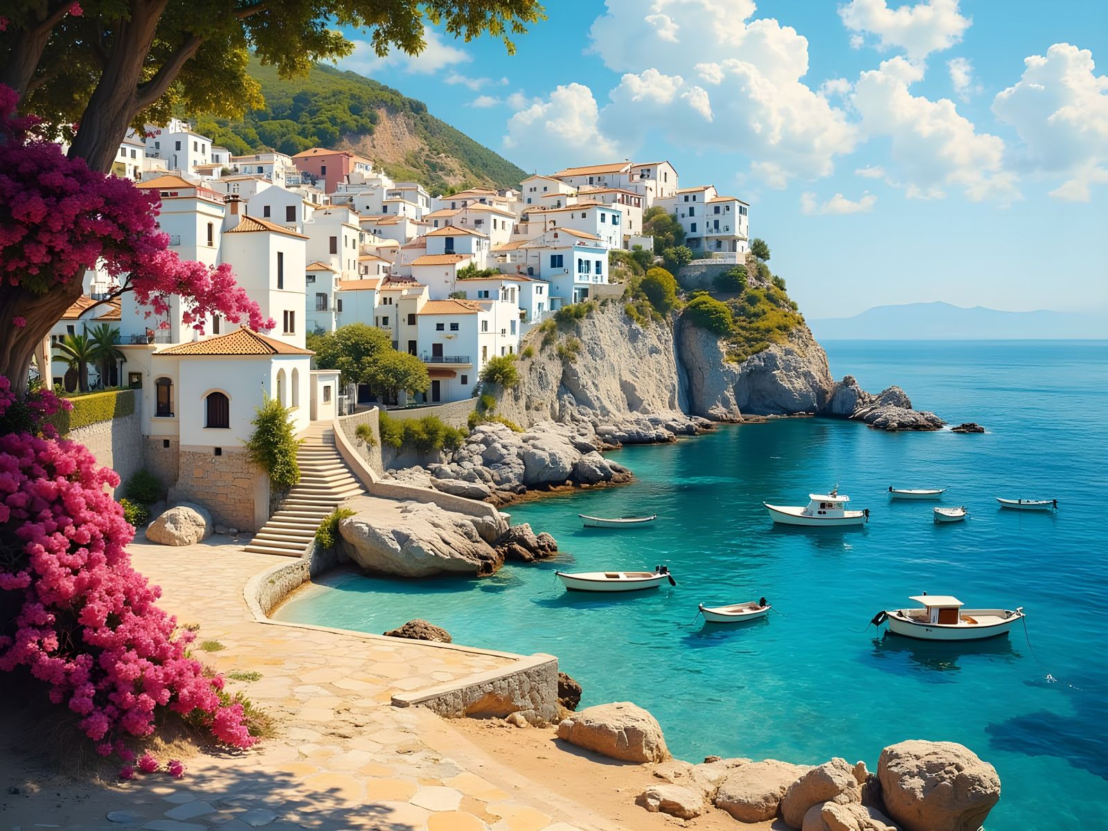 Vibrant Mediterranean Coastal Scene