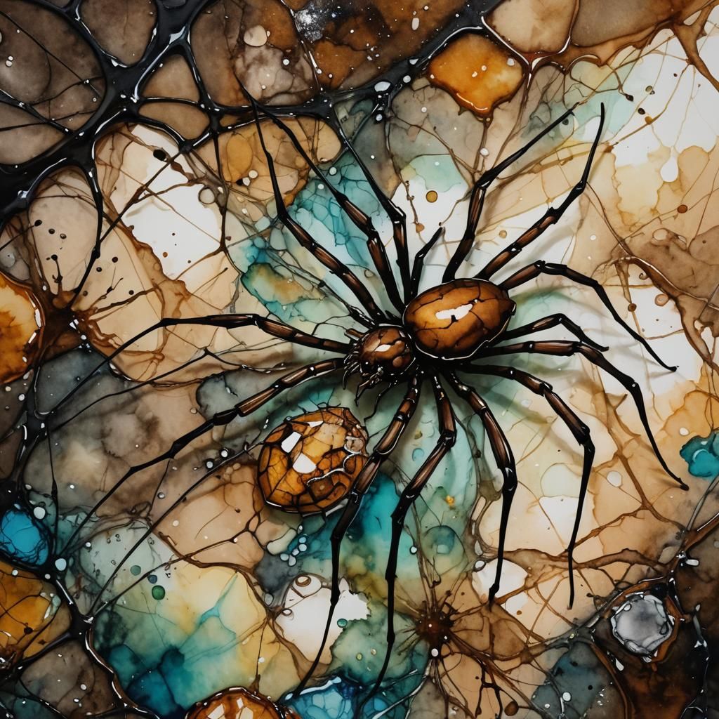 Evil Spider Bites Sleeping Artist: Alcohol Ink Art