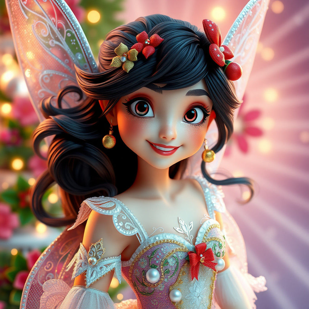 Smiling Fairy in Christmas Wonderland: 3D Digital Art