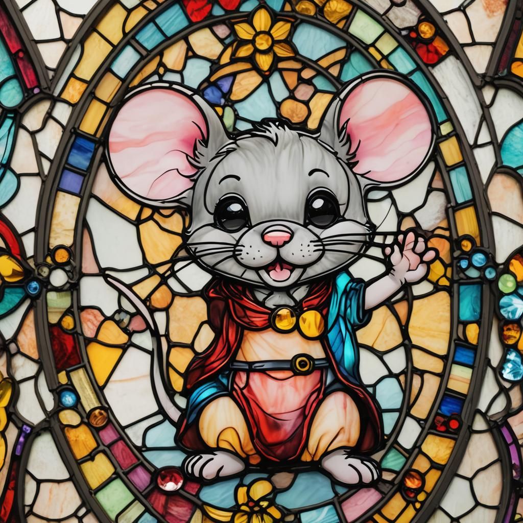 Colorful Stained Glass Chibi Mouse Art