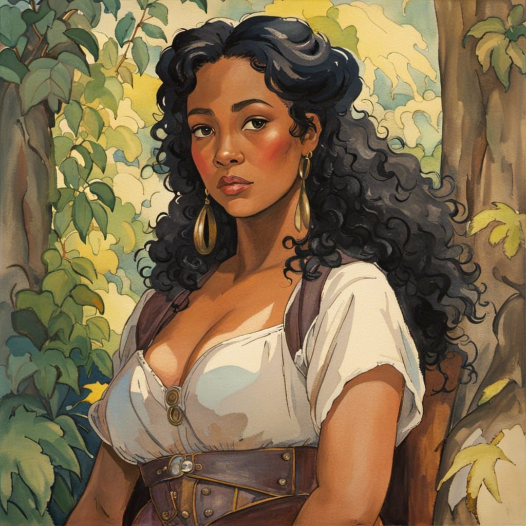 Chubby Woman in Medieval Fantasy, Ghibli Watercolor