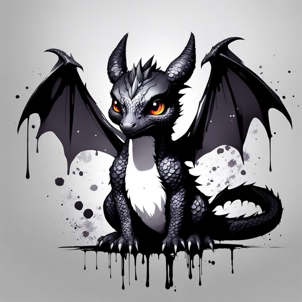 Colorful Ink Chibi Dragon: Whimsical Digital Art