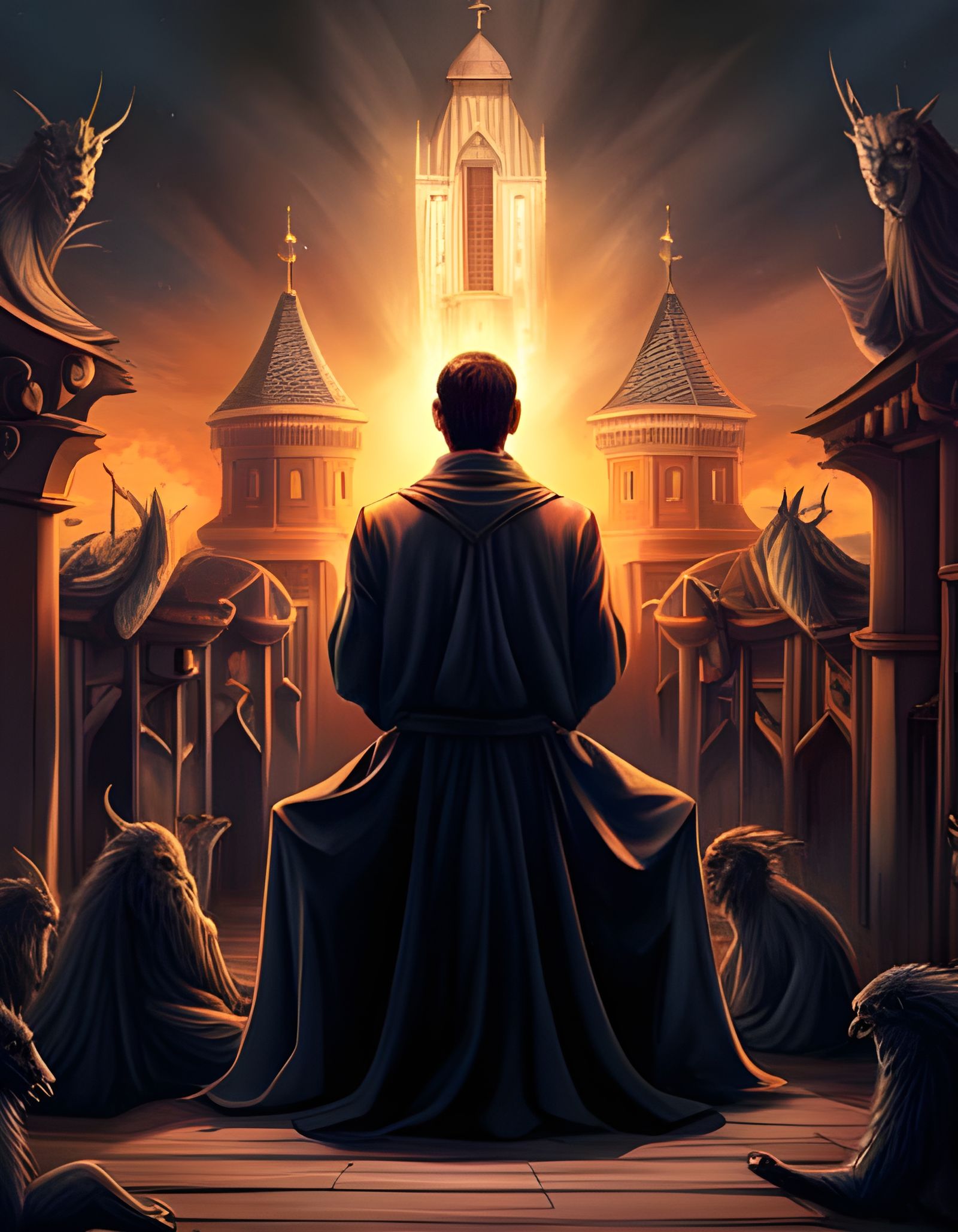 Dark Fantasy: Orthodox Priest Surrounded by Demons