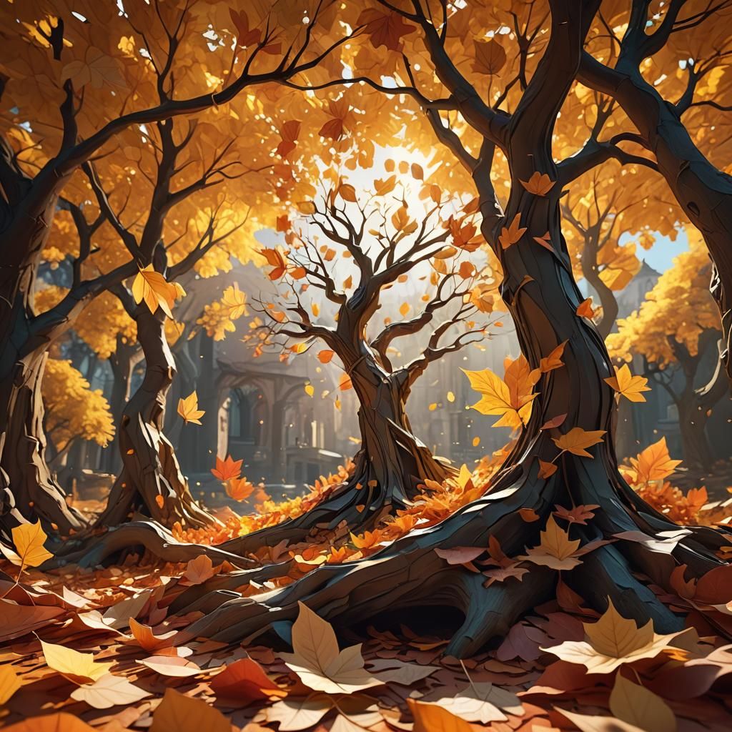 Whimsical Autumn Paper Fold Art in Golden Light