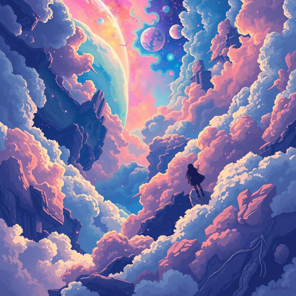 Ethereal Dreamscapes in Vibrant Flat Color Manga Style