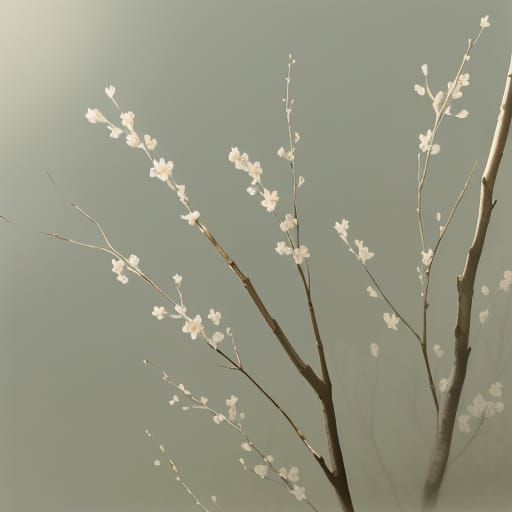 Blooming Tree in Sumi-e Style