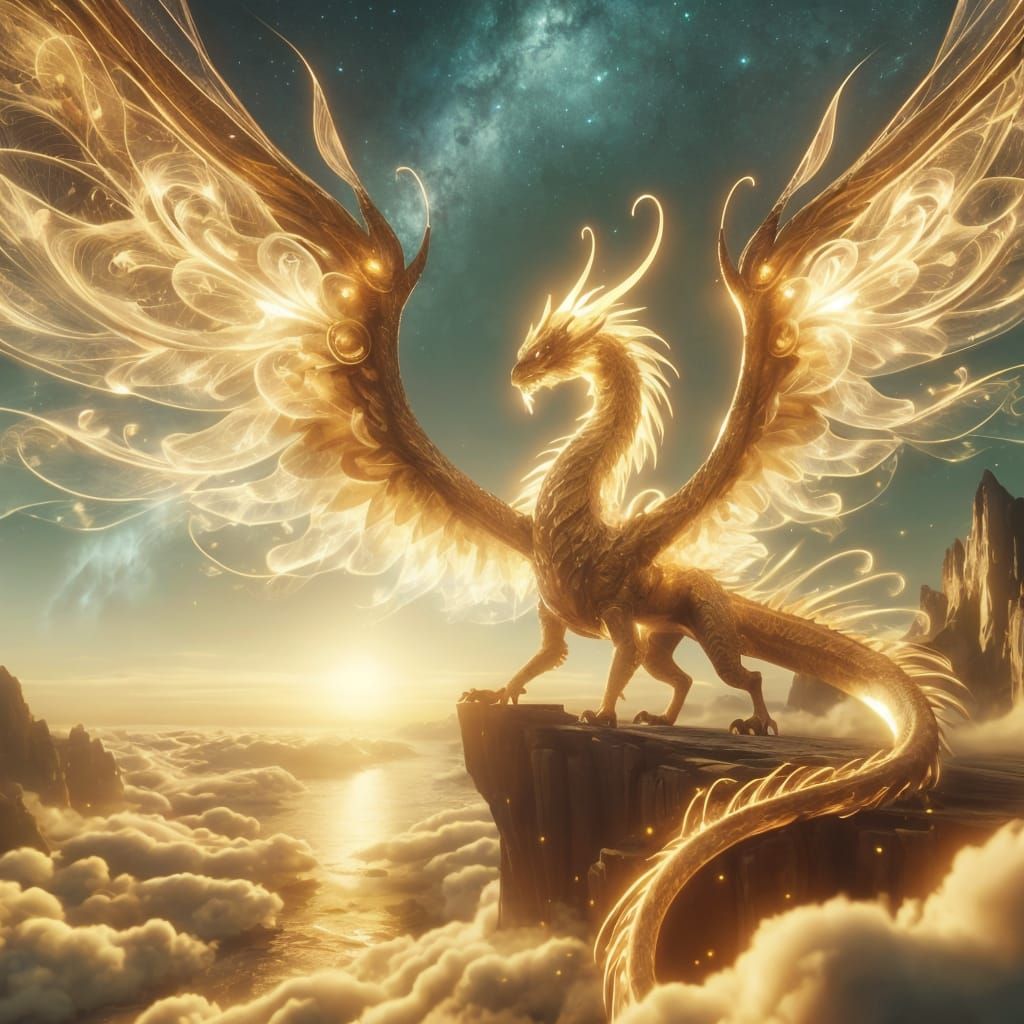 Majestic Golden Dragon Ascends in Divine Light