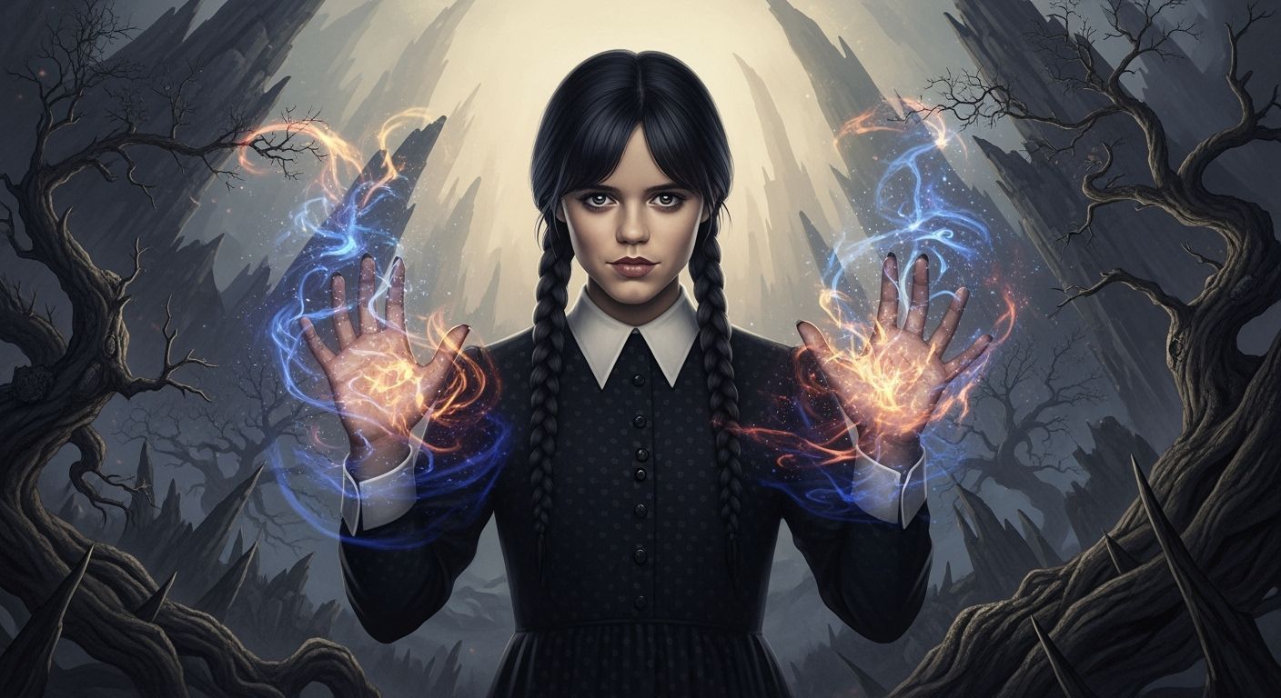 Wednesday Addams Conjuring Magic in a Gritty Landscape
