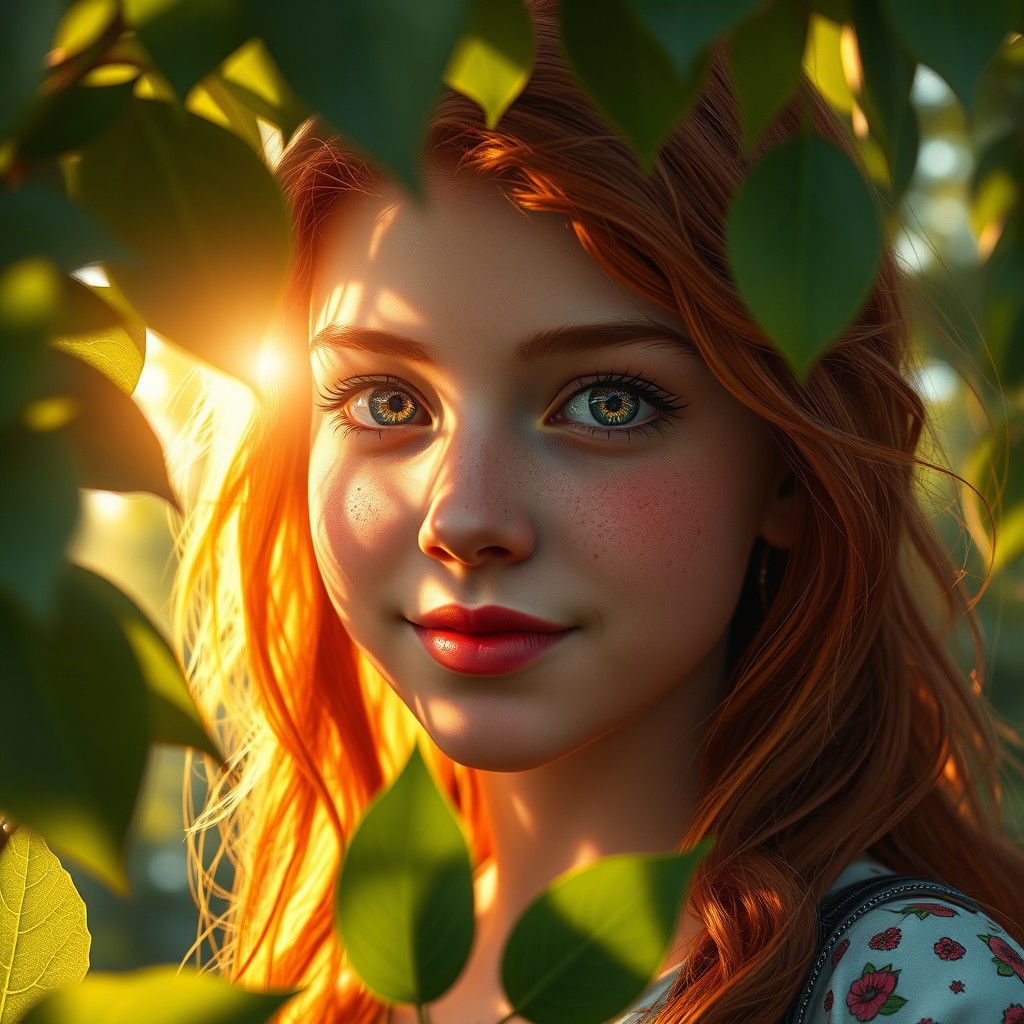 Ginger Girl Smiling in Summer Sunlight: Matte Painting