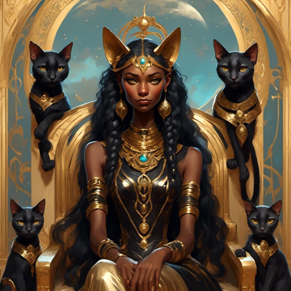 Bastet with Black Cats Digital Rendering