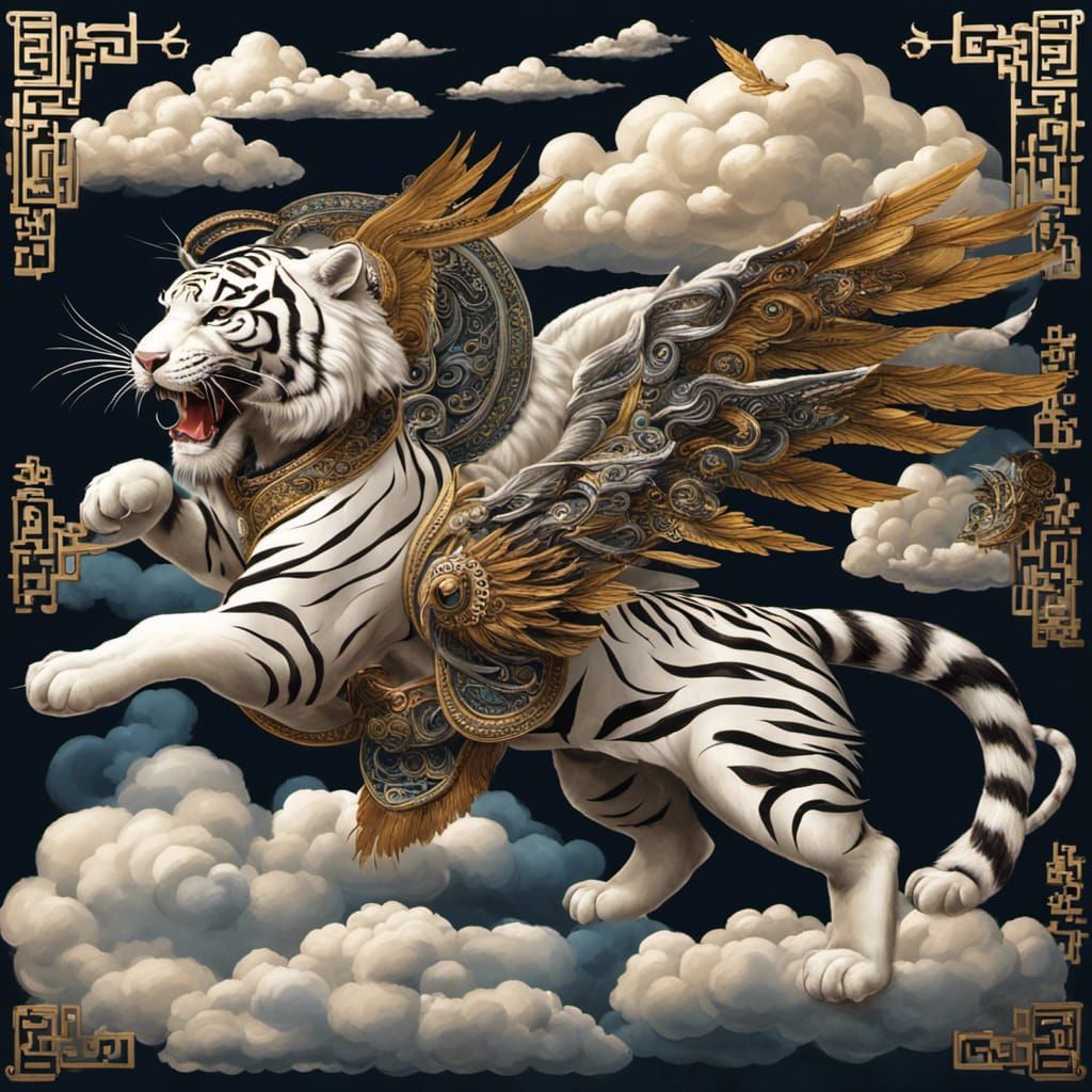 Mythical Winged White Tiger Made of Clouds