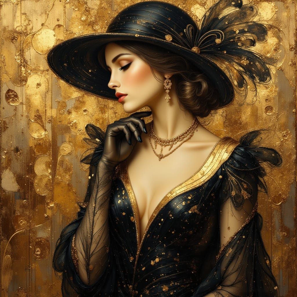 Art Deco Flapper Portrait in Oil Painting Style