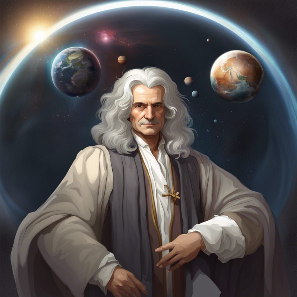 Newton Holds the Solar System: Hyperdetailed Portrait