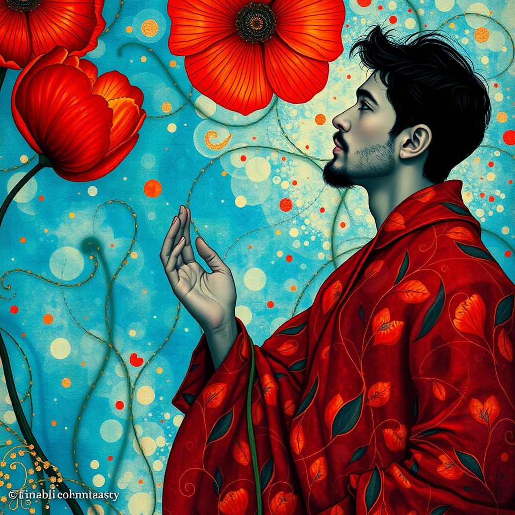 Dreamlike Figure in Vibrant, Whimsical Landscape