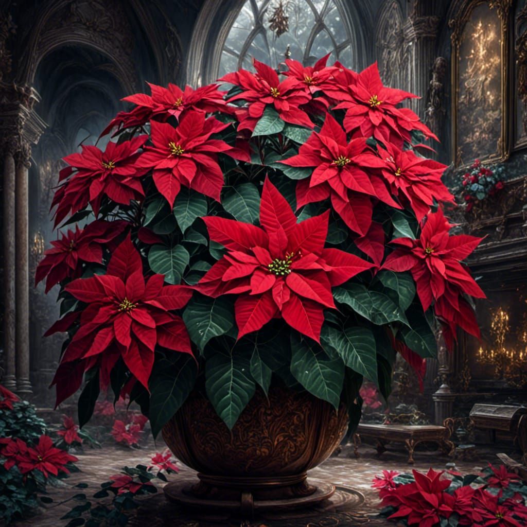 Hyperrealistic Poinsettia with Intricate Details