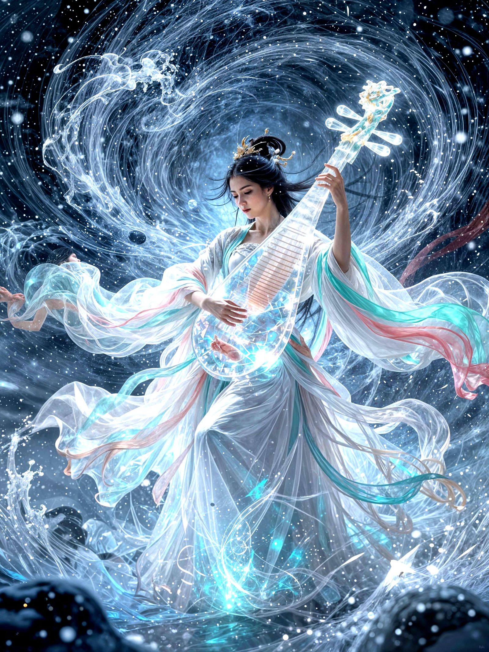 XianXia Maiden Plays Luminous Pipa, Commanding Winter Storm