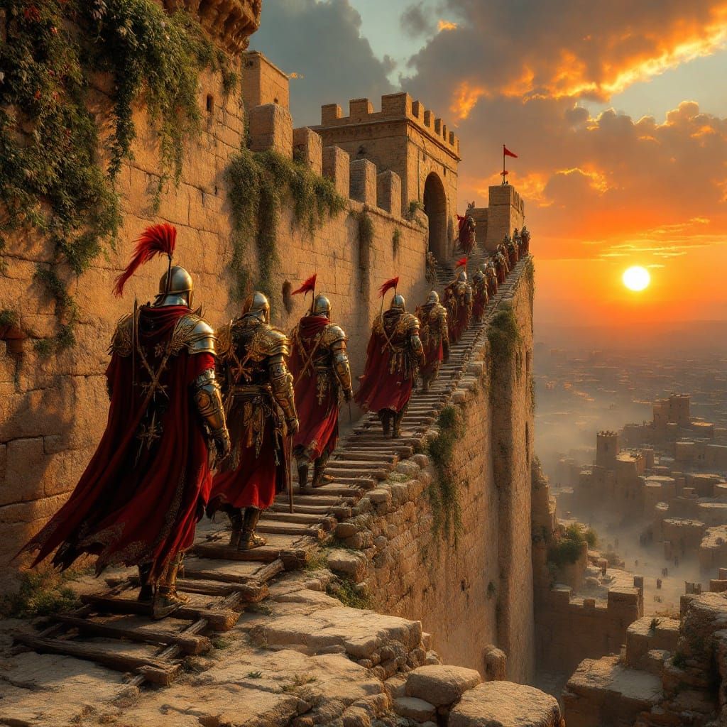 Medieval Crusaders Ascend Ancient Jericho in Ornate Armor