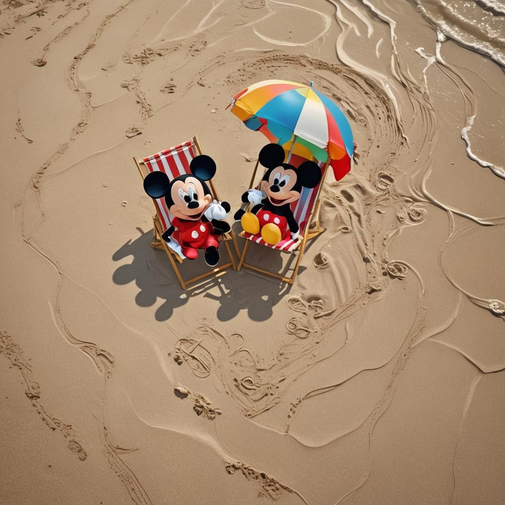 Mickey and Minnie Mouse Sand Sculpture: 3D Render