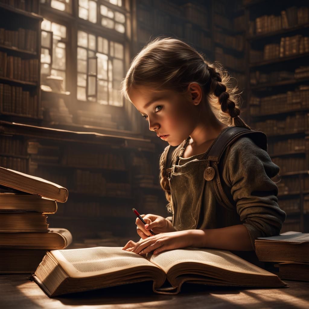 Dystopian Girl Studies Book with Dynamic Lighting