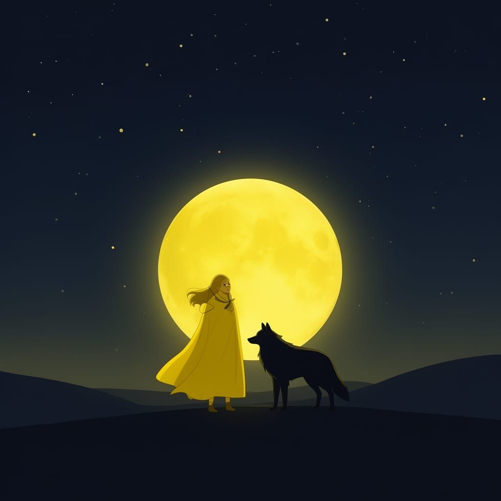 Ellie and Wolf Shiloh Under Yellow Moonlight