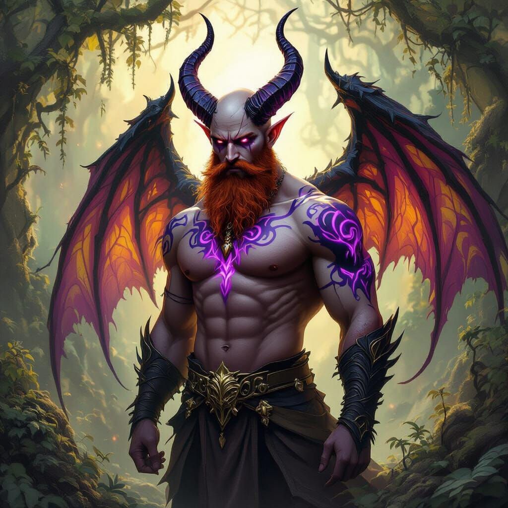 Demonic Figure in Ethereal Fantasy Landscape