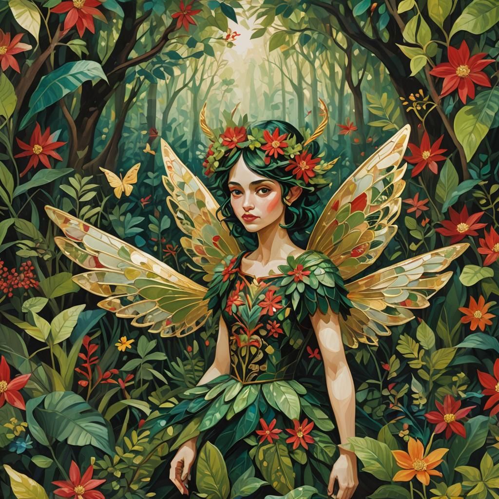 Enchanting Pixie in Abstract Expressionist Folkart Style