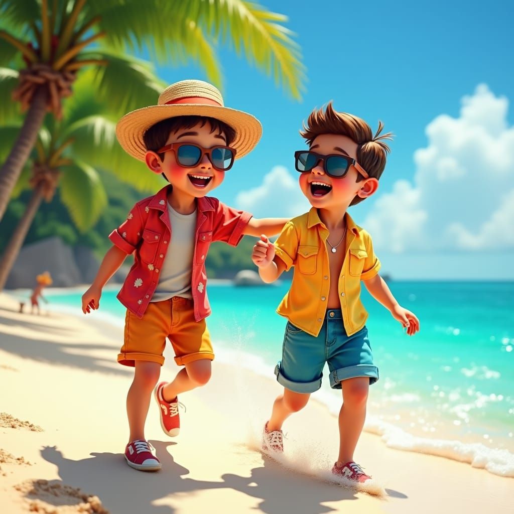 Boys Playing on Beach in Fantasy Concept Art Style
