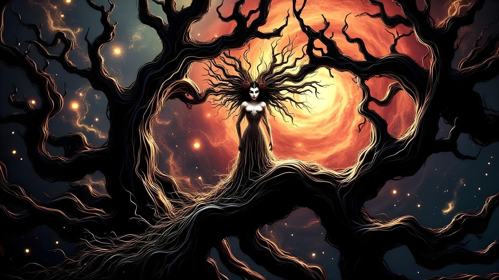 Mysterious Forest Spirit in a Haunting Landscape