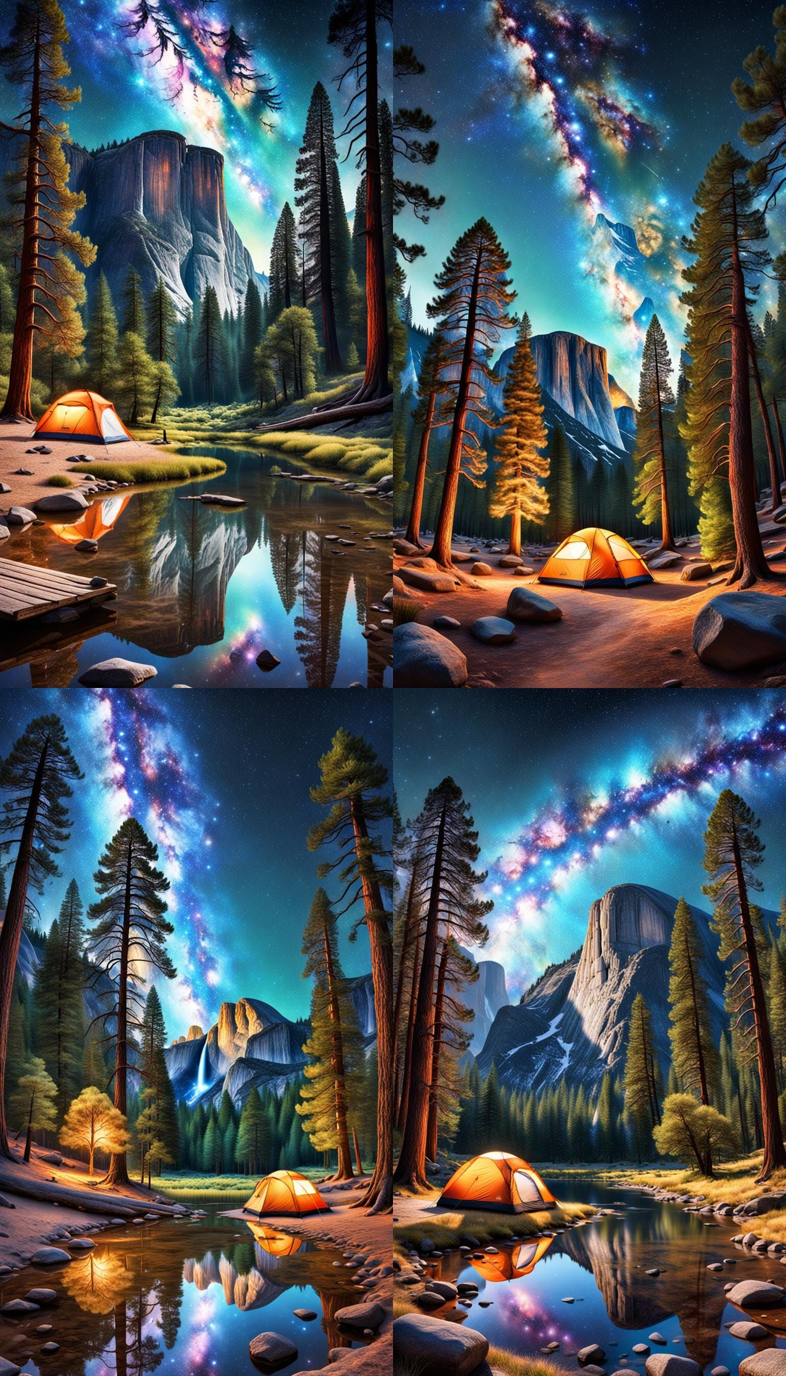 Yosemite Camping Under the Milky Way: Astral Illustration
