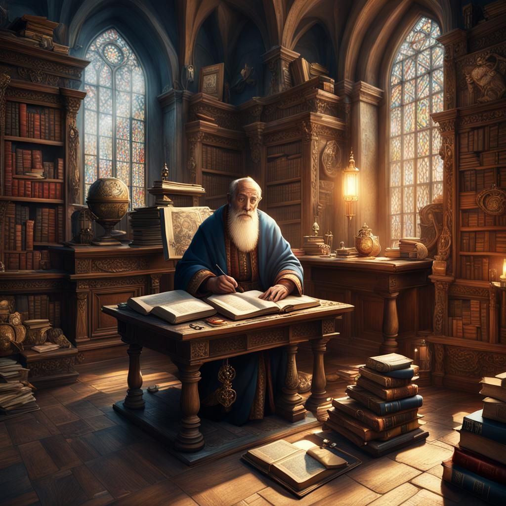 Saint Jerome in Ornate Study: Fantasy Concept Art