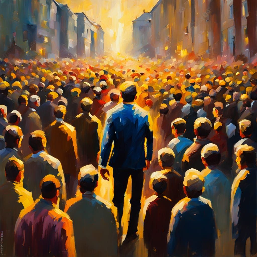 Impressionist Soul in a Crowd: Gouache Impasto Painting