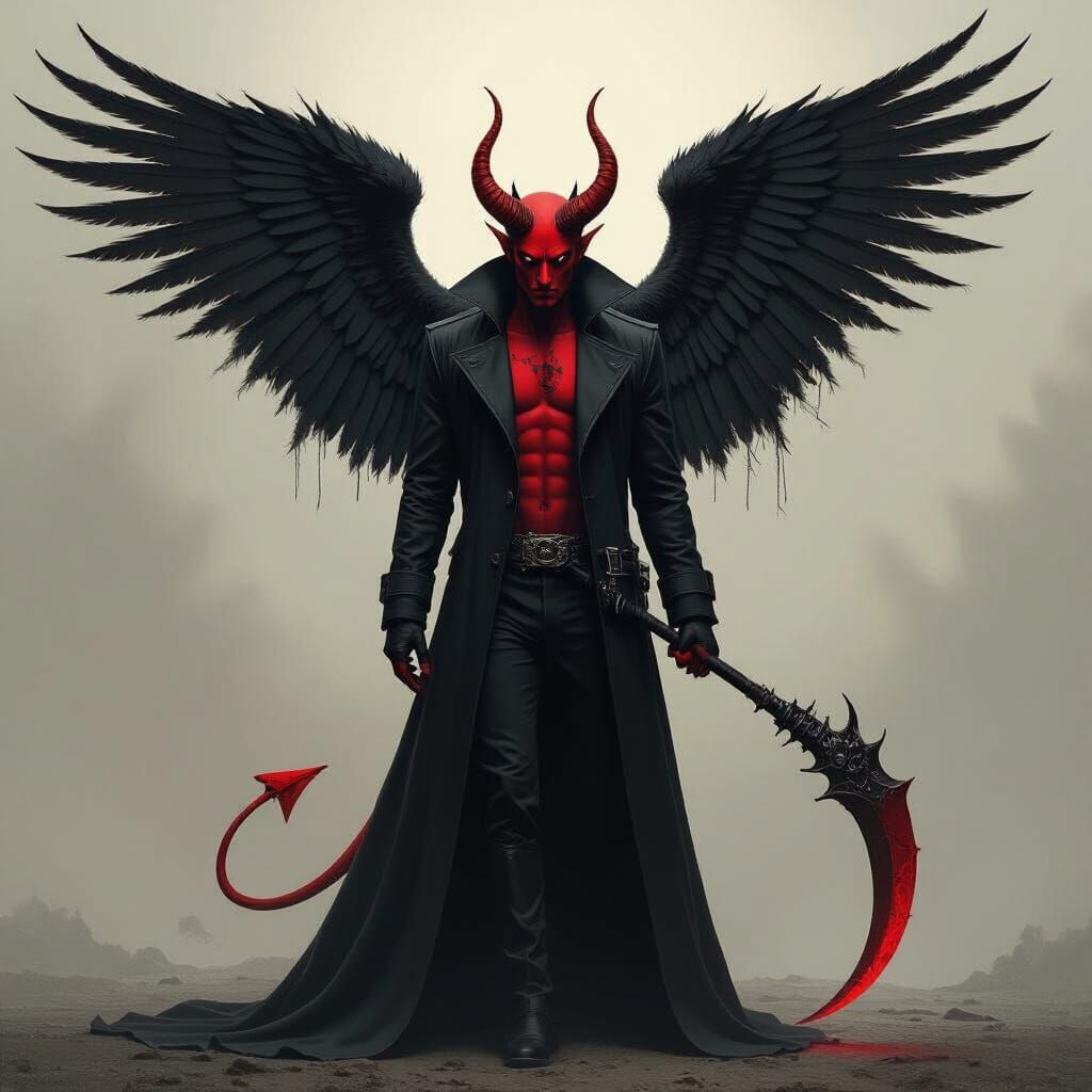 Angel Devil Hybrid with Scythe in Ominous Style