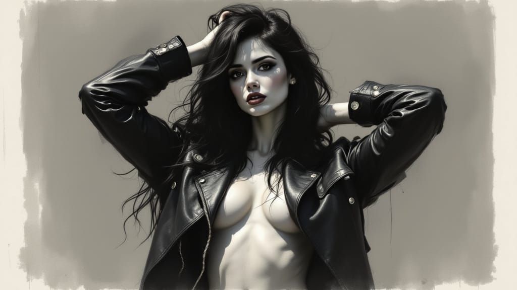 Noir-Inspired Portrait of a Confident Woman in Leather
