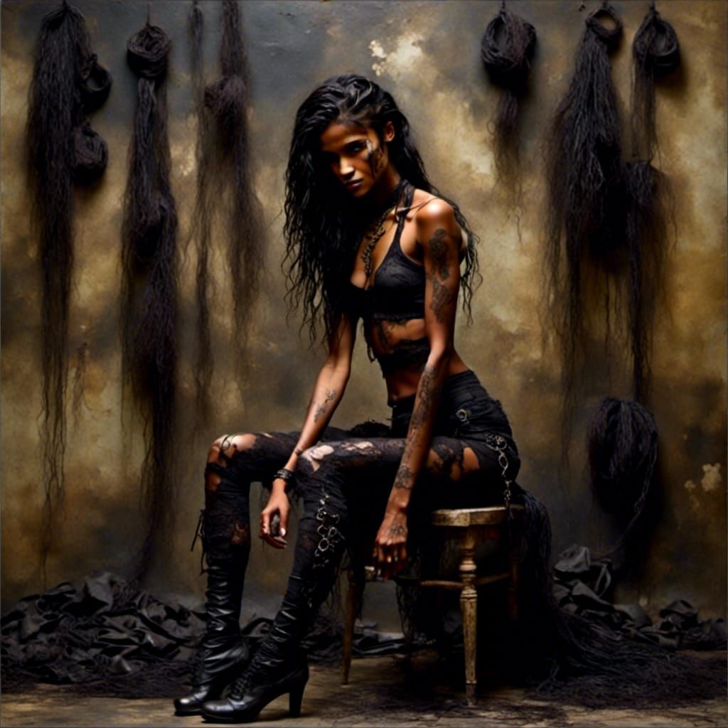 Macabre Portrait of Woman in Black Bikini