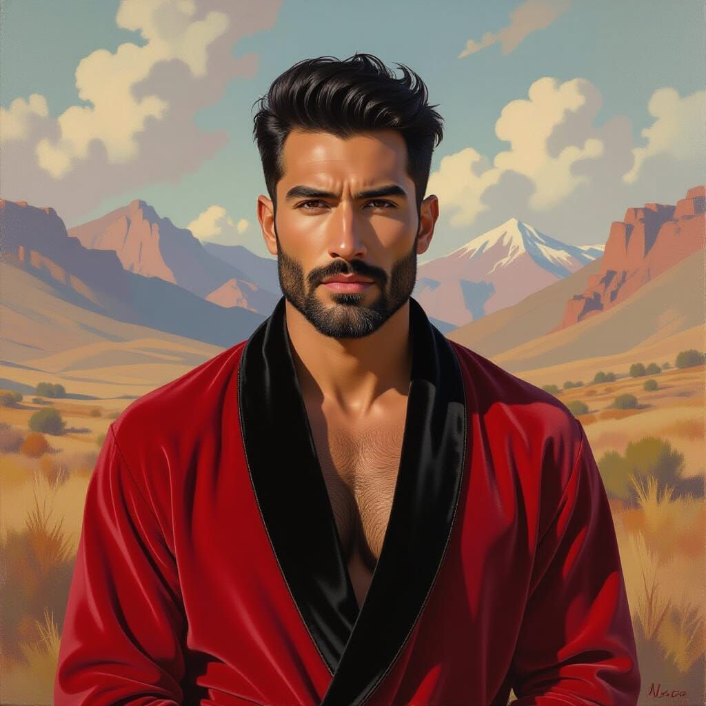 Wrathful Hunk in Velvet Robe, Impressionist Portrait