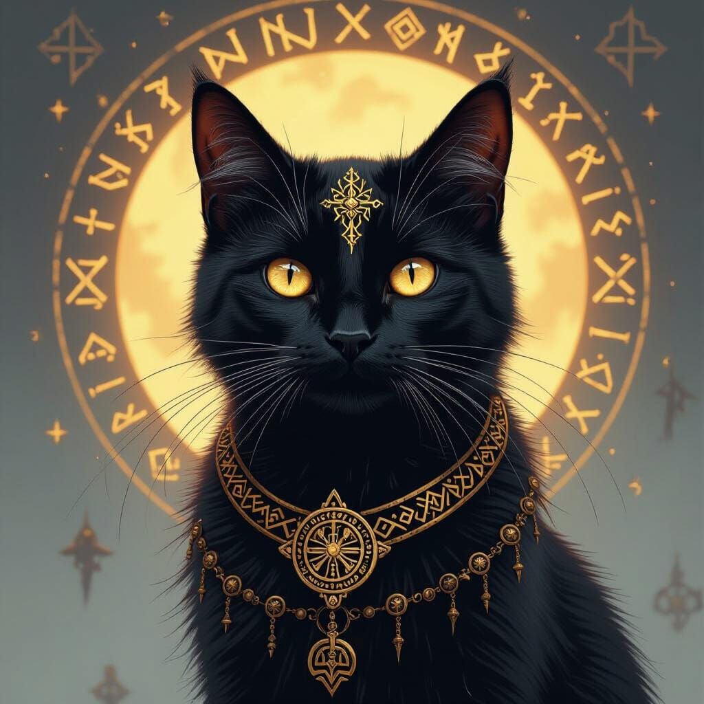 Viking Rune Cat: Mystical Realism in Digital Art