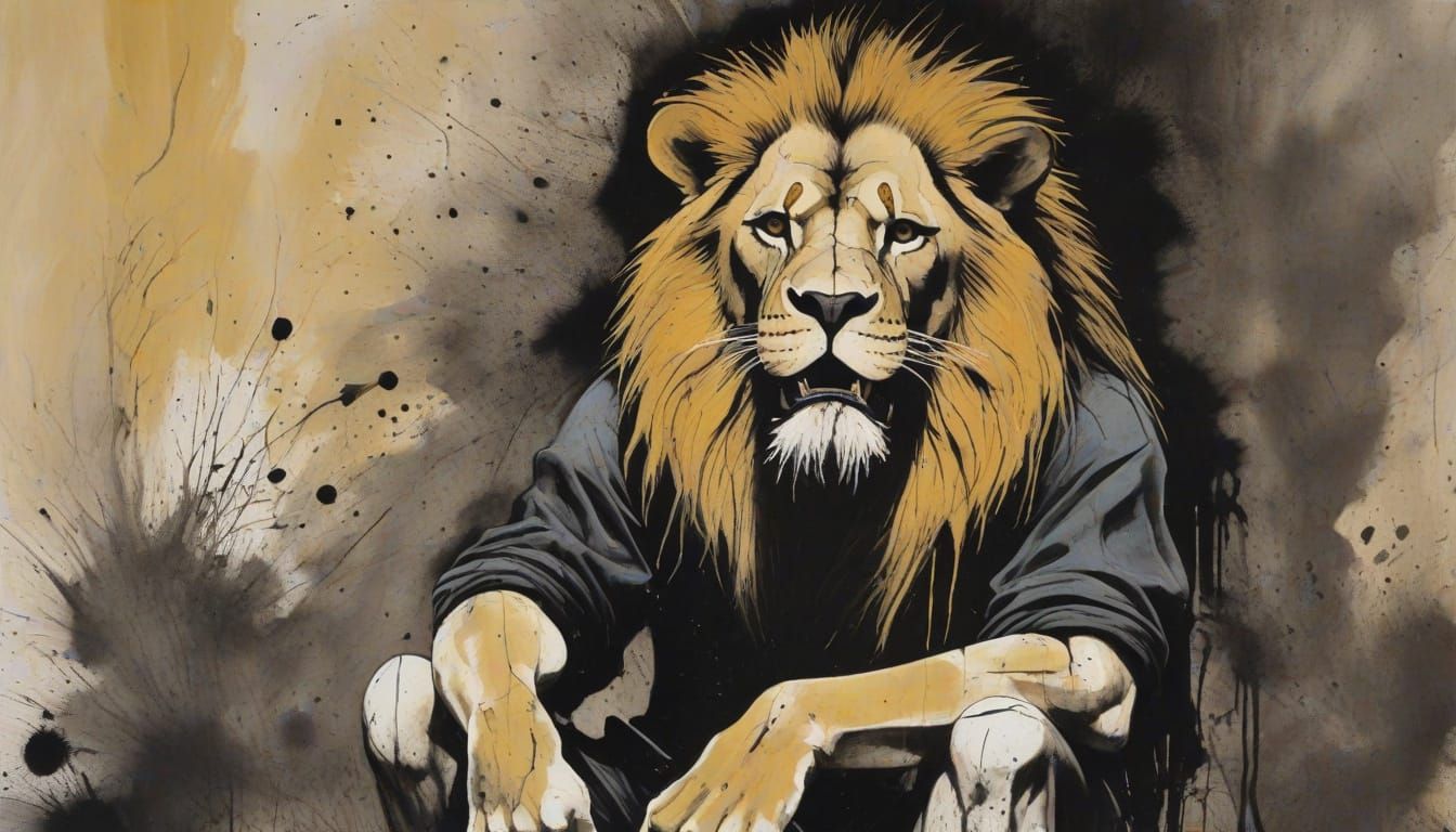 Expressionist Man in Lion's Den Painting