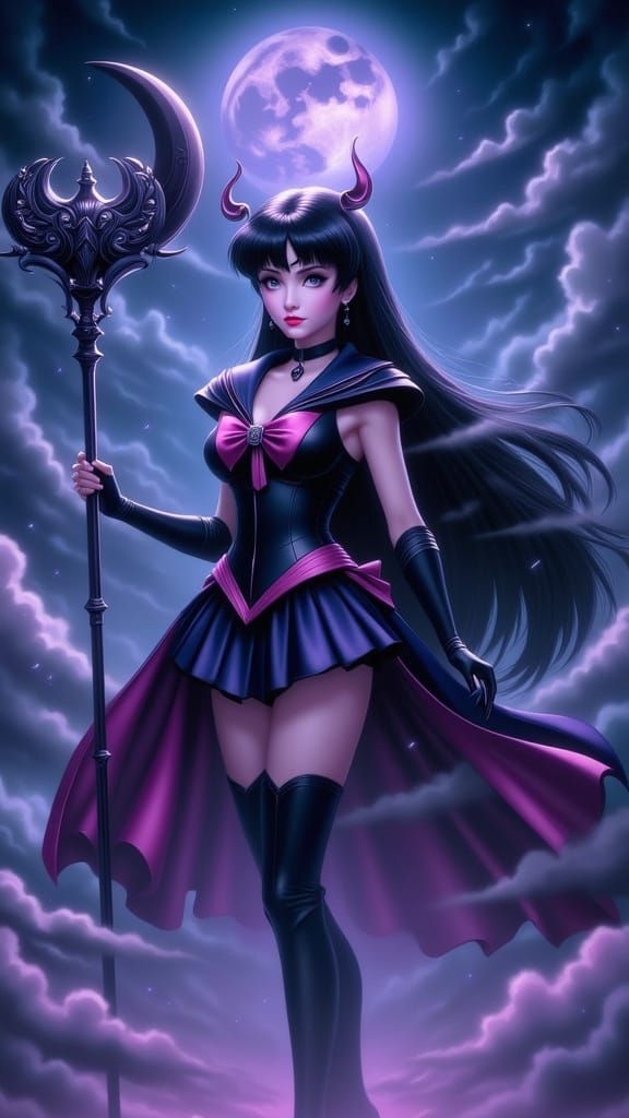 Sailor Saturn in Elegant Senshi Uniform with Crescent Moon S...