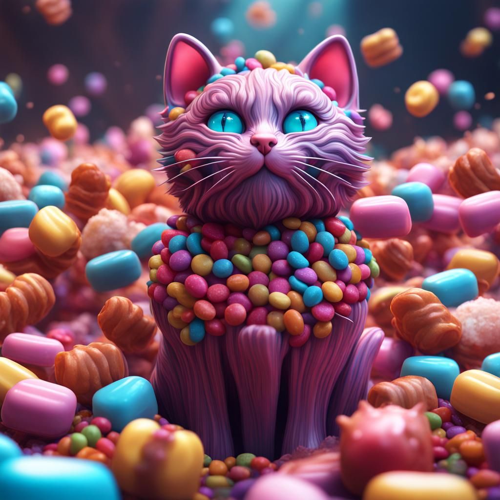 Candy Cat: Fantastical Art Concept in Detailed Painting