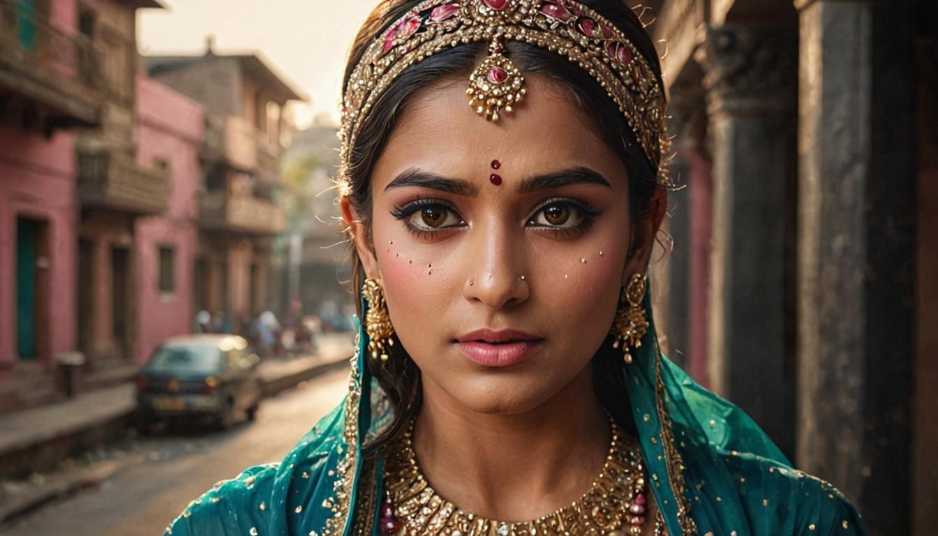 Indian Bride Portrait with Pink Lehenga in Cinematic Style