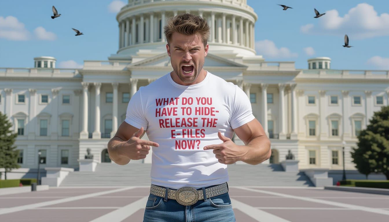 Muscular Man Protests at US Capitol, Hyperrealistic Photo