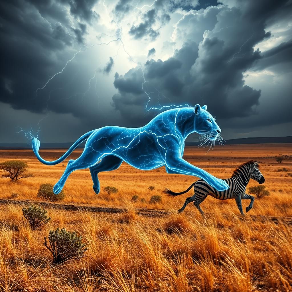 Electric Lightning Lioness Chase Across the Savannah