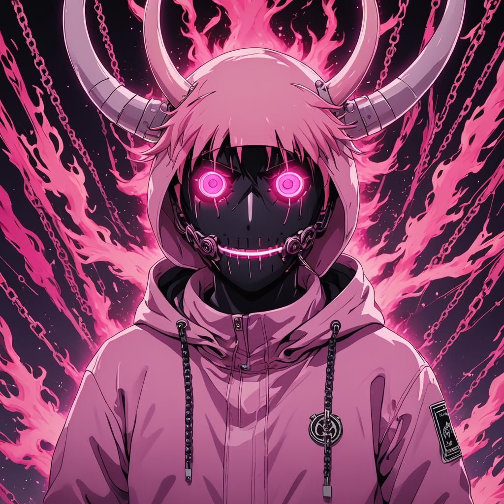 Faceless Anime Character with Pink Glow in Mob Psycho Style