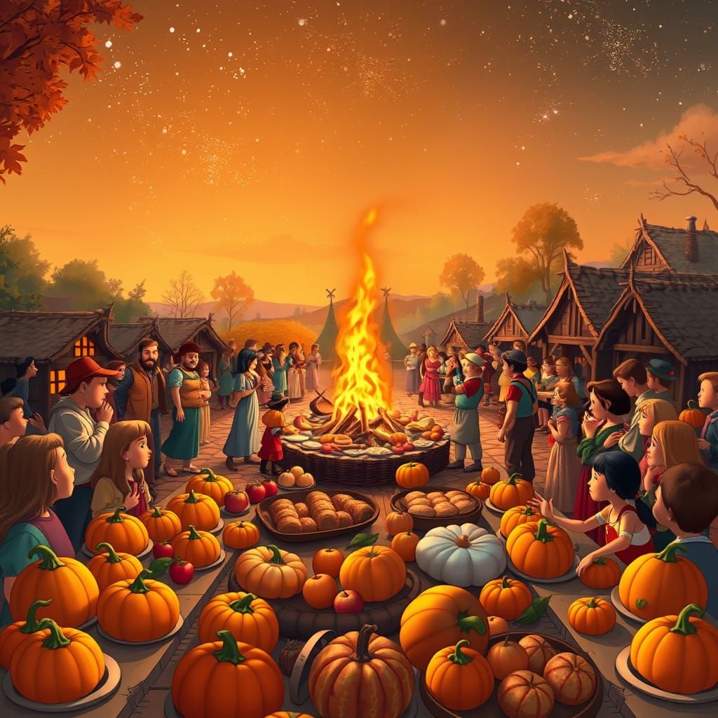 A bountiful harvest festival is in full swing, with villager...