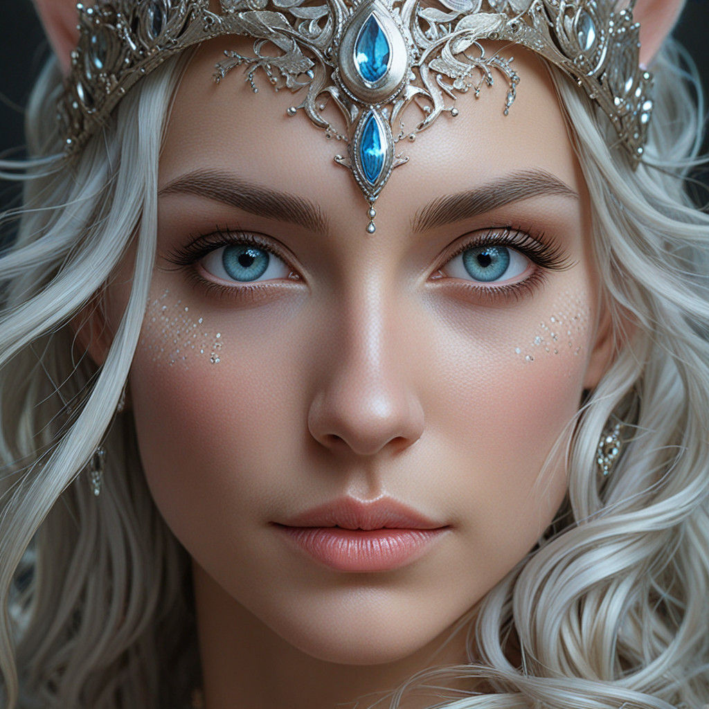 Mythical Female Figure with Unicorn Horn and Intricate Eyes...