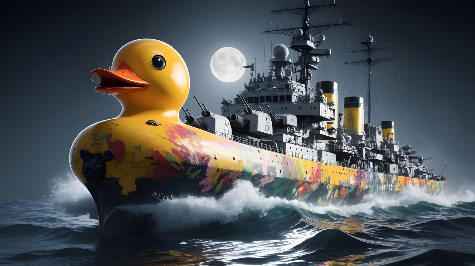 Heavily Armed Rubber Duck Warship in Graffiti Art
