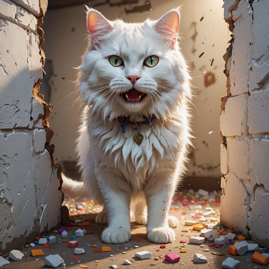 Fluffy Cat Mouse Chase: Hyperdetailed Fantasy Illustration