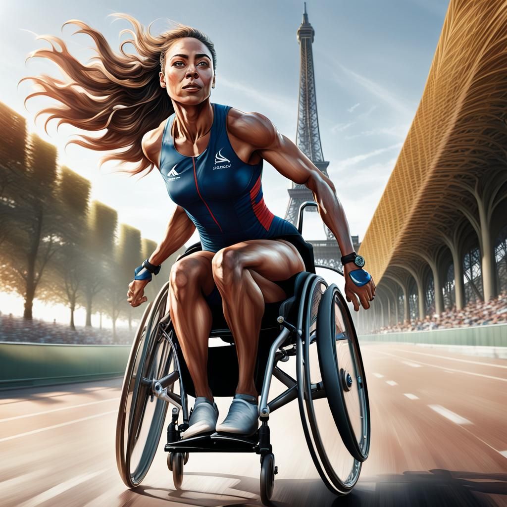 Paralympian Races Past Eiffel Tower: Hyperrealistic Art